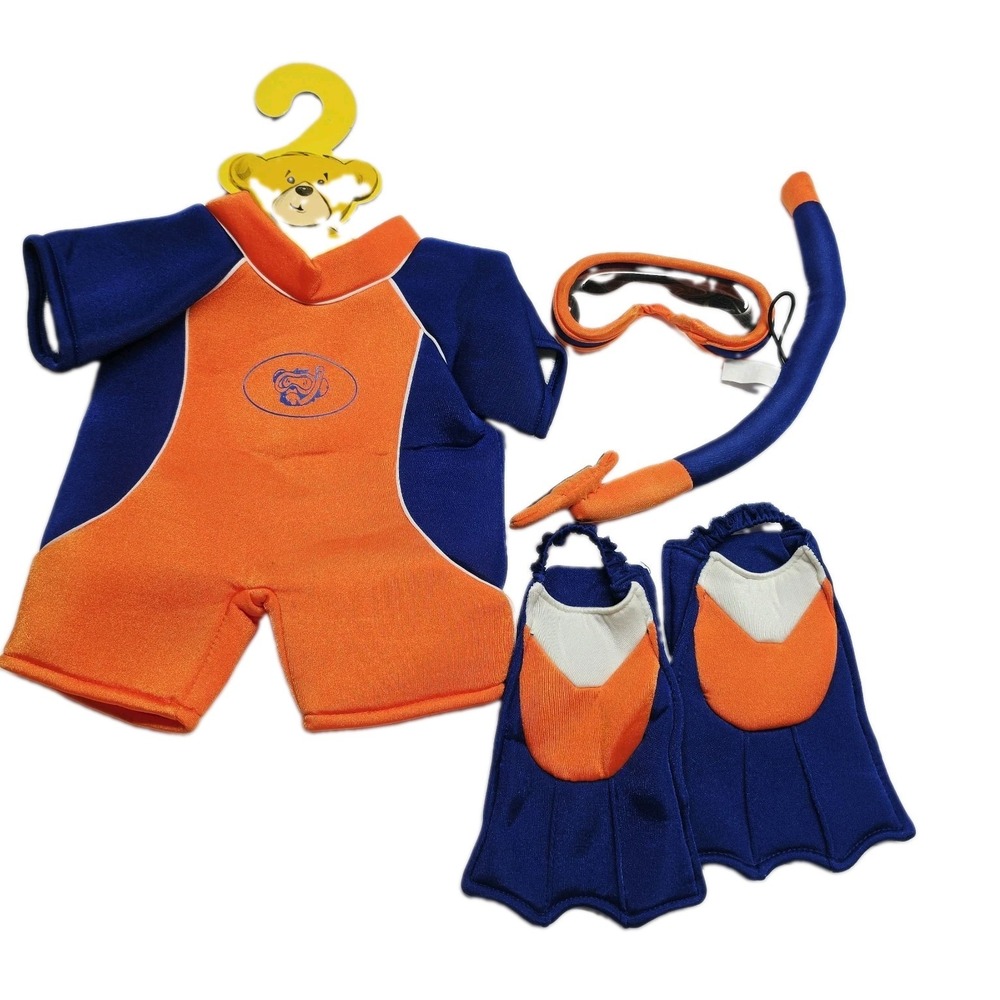 Build a Bear Blue and Orange Wetsuit Snorkel and Fin Set